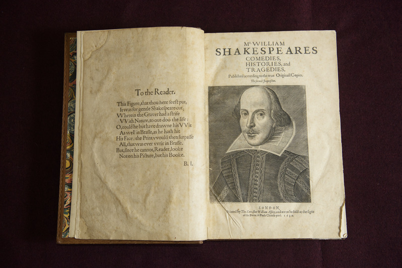 The Second Folio of Shakespeare's Comedies, Histories and Tragedies, open to the title page, 1632