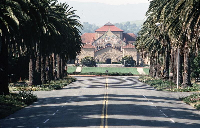 Palm Drive looking toward the Stanford Main Quad and Memorial Church